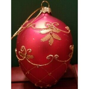 Vintage 1950s Fabergé Egg Style Christmas Ornament Red With Gold Details